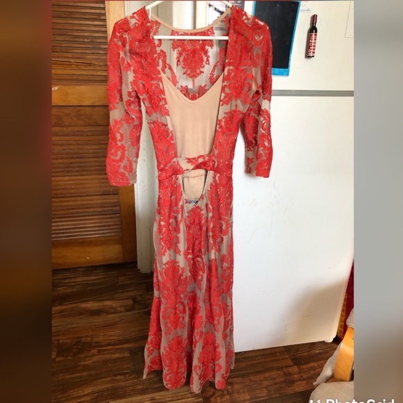 For Love & Lemons Red San Marco Lace Midi Dress S - Picture 11 of 16